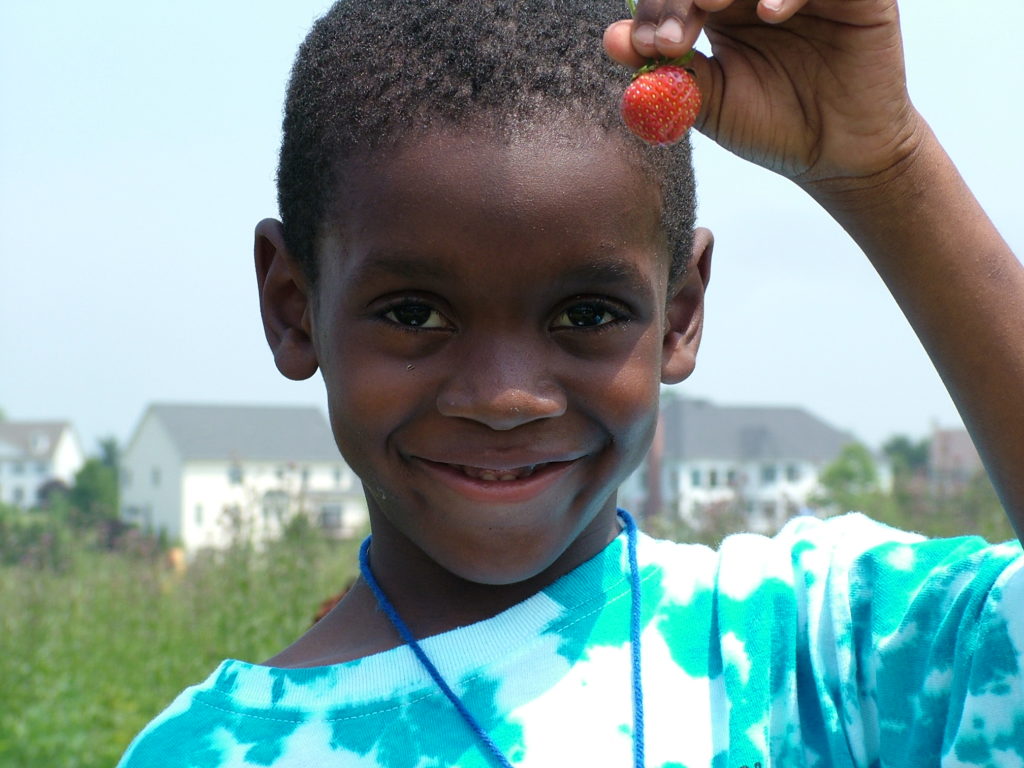 boy with strawberry